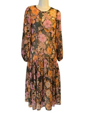 Never Fully Dressed Floral Midi Dress Leopard Mix Print Boho UK 8 US 4